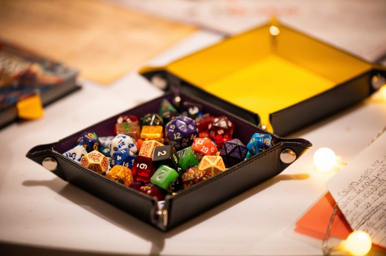 @elina.in.focus I square table top dice map filled with polyhedral gaming dice.